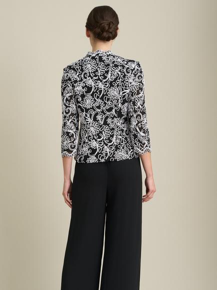 Gina Bacconi Lia Scalloped Detail Embroidered Blouse, Black/White - view 2, Black/White
