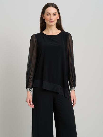 Gina Bacconi Jillian Sheer Sleeve Blouse, Black, Black