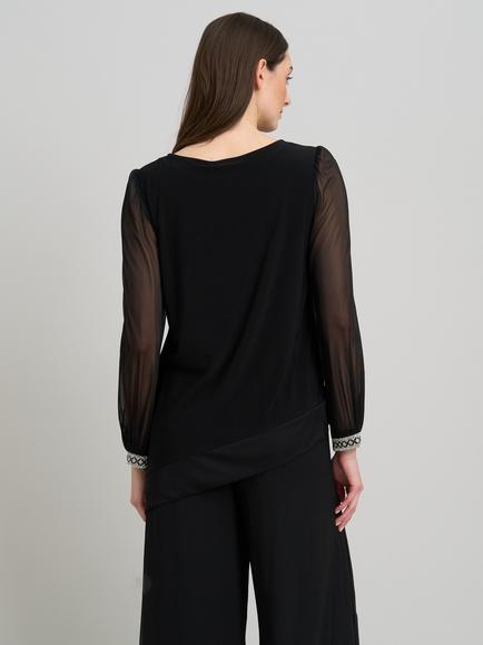 Gina Bacconi Jillian Sheer Sleeve Blouse, Black - view 2, Black