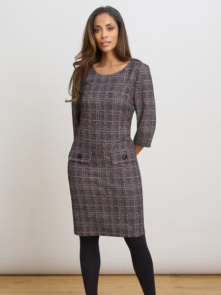 Gina Bacconi Janine Check Textured Shift Dress, Aubergine, Aubergine