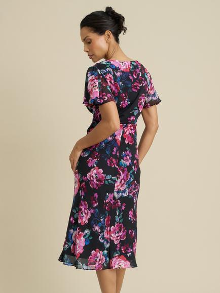 Gina Bacconi Rosabelle Floral Print Midi Dress, Black/Multi - view 2, Black/Multi
