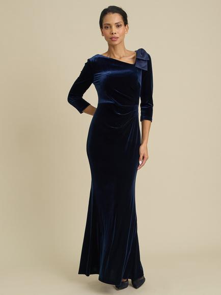 Gina Bacconi Trudie Velvet Ruched Maxi Dress, Navy, Navy