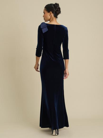 Gina Bacconi Trudie Velvet Ruched Maxi Dress, Navy - view 2, Navy