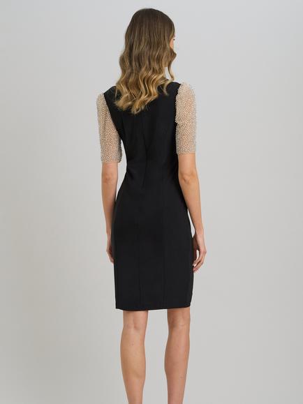 Gina Bacconi Shelly Jersey Mesh Beaded Dress, Black/Silver - view 2, Black/Silver
