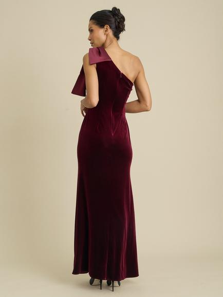 Gina Bacconi Angela One Shoulder Maxi Dress, Burgundy - view 2, Burgundy