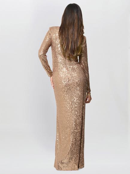 Gina Bacconi Isy Sequin Maxi Dress, Taupe - view 2, Taupe