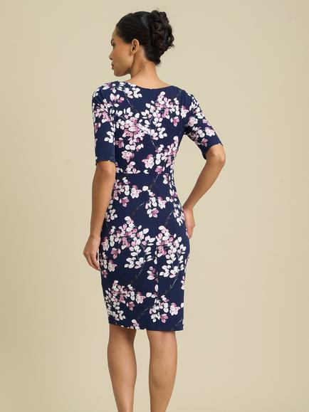 Gina Bacconi Primrose Floral Print Jersey Dress, Navy/Pink - view 2, Navy/Pink