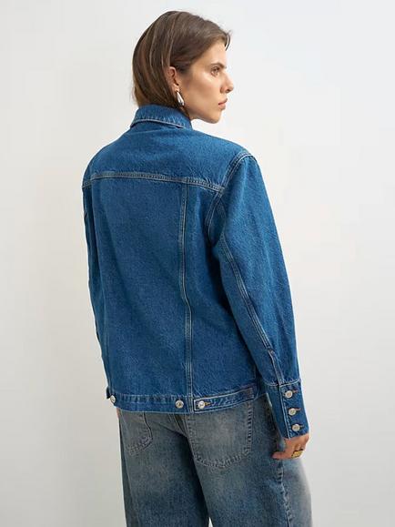 Topshop Strong Shoulder Denim Jacket, Mid Blue - view 2, Mid Blue