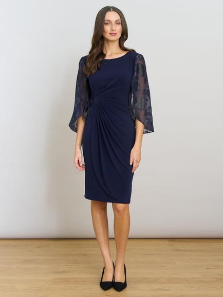 Gina Bacconi Helene Lace Sleeve Dress, Navy, Navy