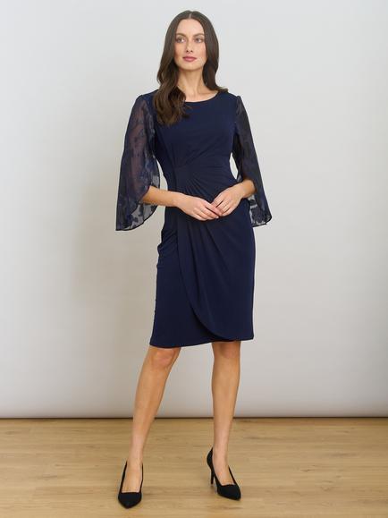 Gina Bacconi Helene Lace Sleeve Dress, Navy - view 2, Navy