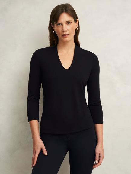 Hobbs Aimee V-Neck Top containing LENZING™ ECOVERO™ Viscose, Black, Black