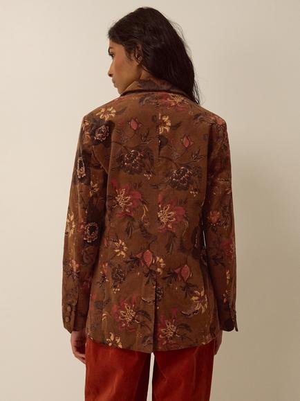 Monsoon Princella Floral Corduroy Blazer, Brown - view 2, Brown
