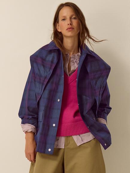 Monsoon Elfie Check Jacket, Navy, Navy