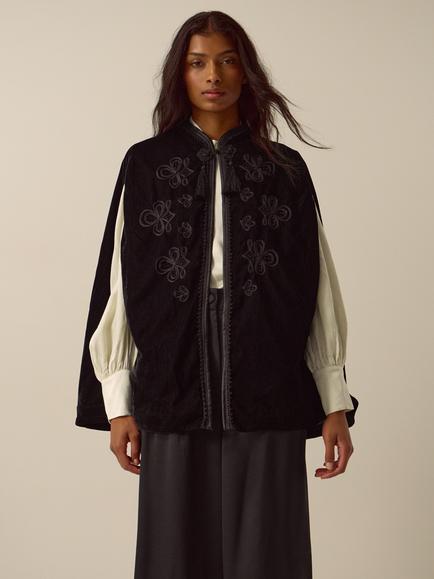 Monsoon Fenya Velvet Cape Coat, Black, Black