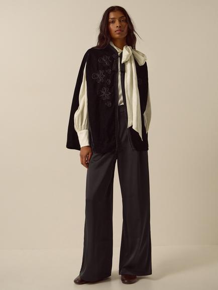 Monsoon Fenya Velvet Cape Coat, Black - view 2, Black