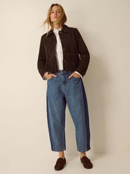 Monsoon Maude Fringe Suede Jacket, Chocolate, Chocolate