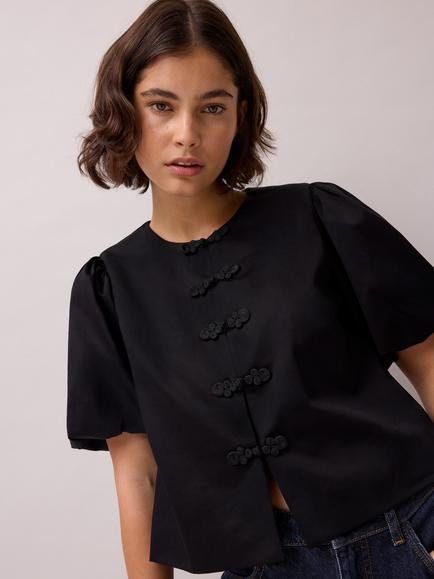Ro&Zo Puff Sleeve Top, Black, Black