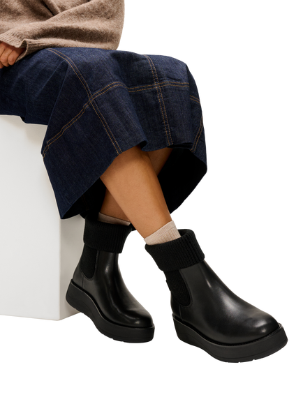 FitFlop Gen-FF Roam Leather Knit Ankle Boots, Black - view 2, Black