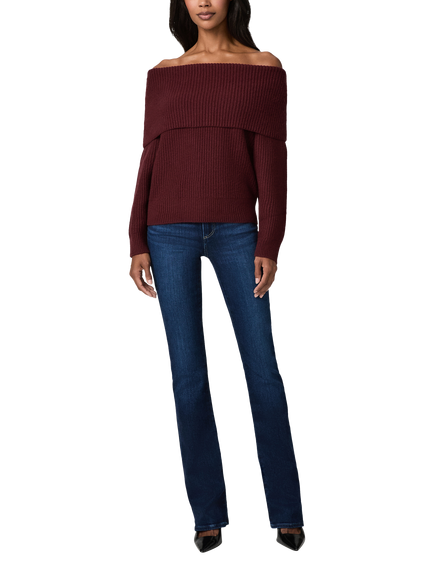 PAIGE Mazzi Wool Blend Ribbed Knit Off Shoulder Jumper, Burgundy - view 2, Burgundy