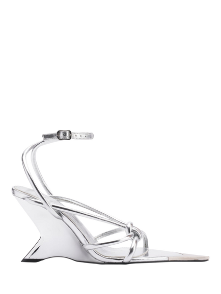 Mallet Amber Leather Wedge Heel Sandals, Silver