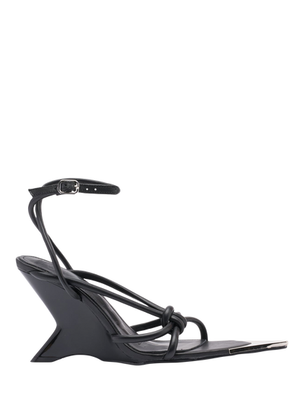 Mallet Amber Leather Wedge Heel Sandals, Black