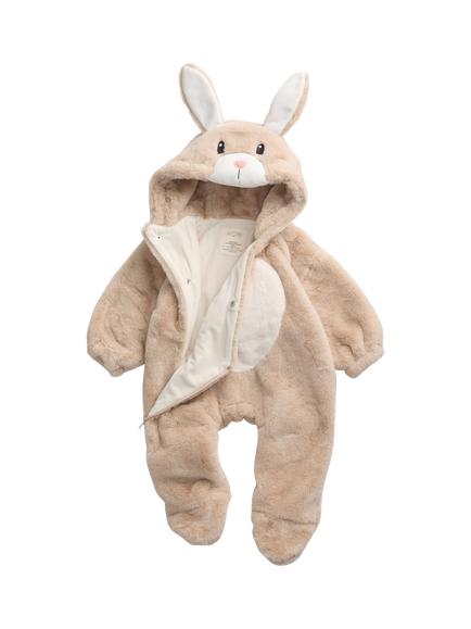 MORI Baby Faux Fur Bunny Pramsuit, Beige - view 2, Beige