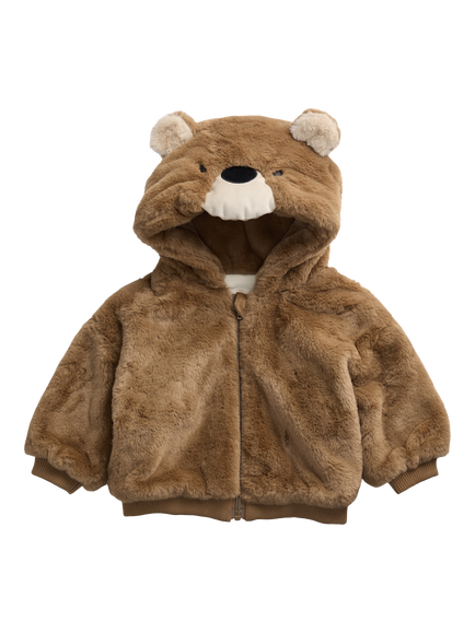 MORI Baby Hooded Faux aur Jacket, Brown, Brown