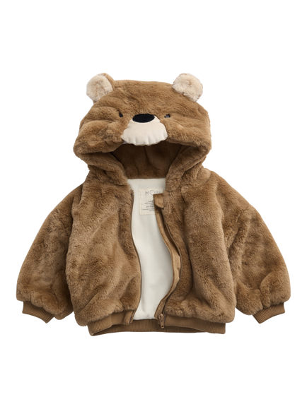 MORI Baby Hooded Faux aur Jacket, Brown - view 2, Brown
