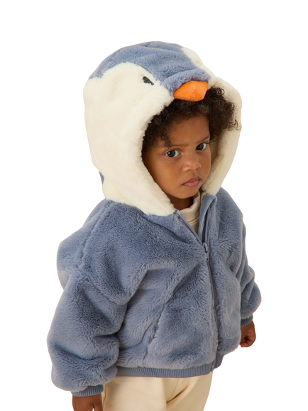 MORI Baby Hooded Faux Fur Penguin Jacket, Blue - view 2, Blue