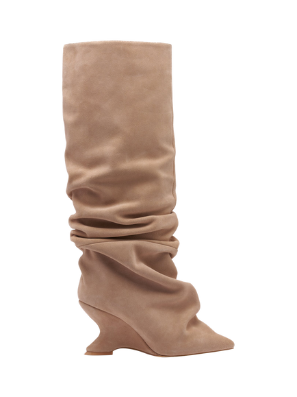 Mallet Layla Leather Gathered Knee High Boots, Nude
