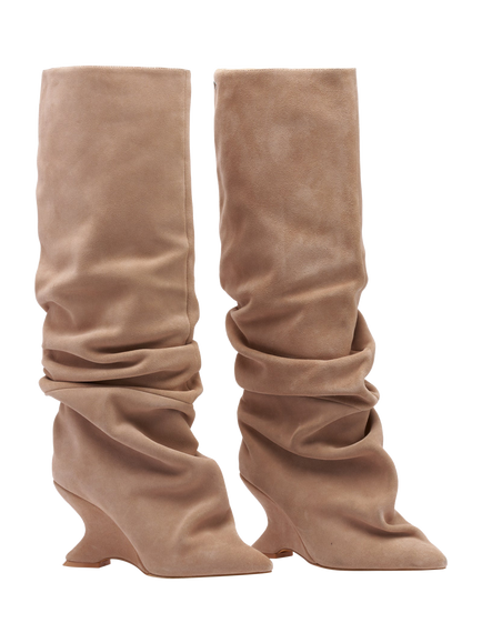 Mallet Layla Leather Gathered Knee High Boots - view 2, Nude