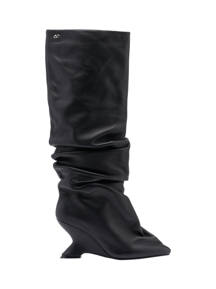 Mallet Layla Leather Gathered Knee High Boots, Black