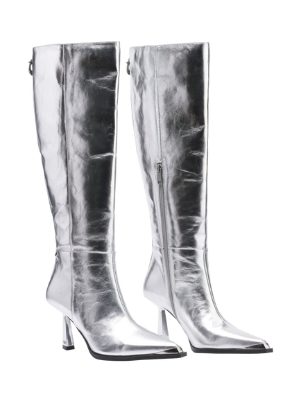 Mallet Sienna Mallet Leather Flared Heel Knee High Boots - view 2, Silver