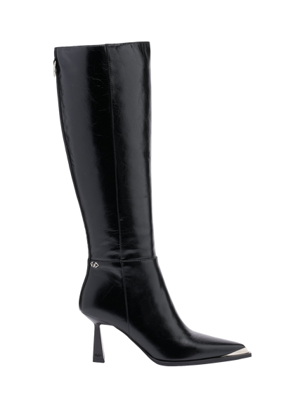 Mallet Sienna Mallet Leather Flared Heel Knee High Boots, Black