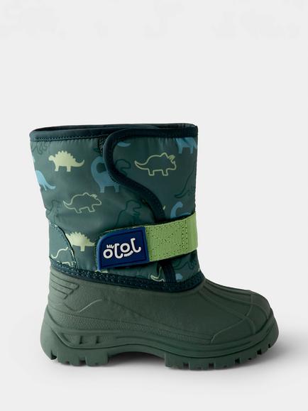 JoJo Maman Bébé Kids' Dinosaur Alpine Snow Boots, Khaki Green, Khaki Green