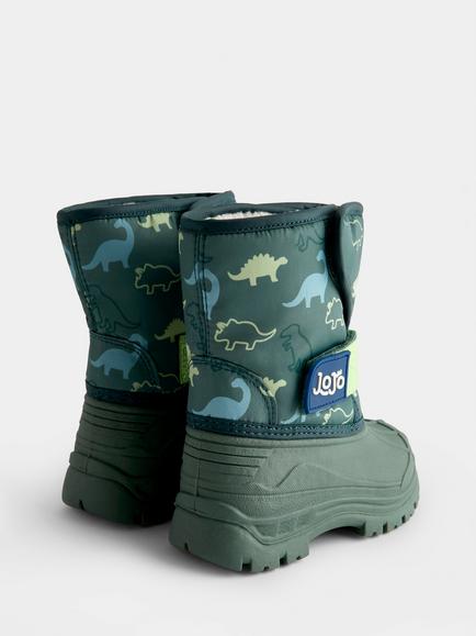 JoJo Maman Bébé Kids' Dinosaur Alpine Snow Boots, Khaki Green - view 2, Khaki Green