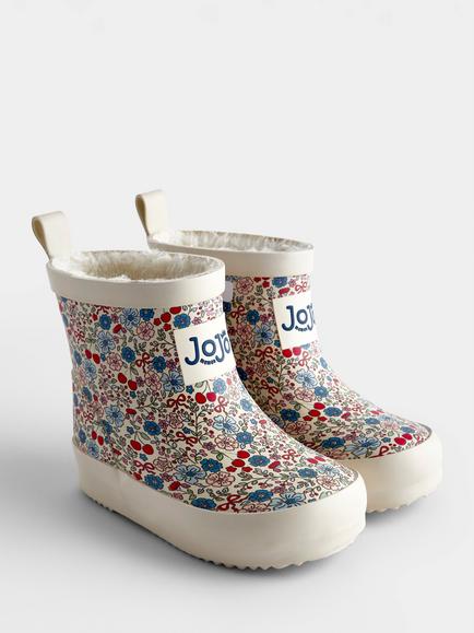 JoJo Maman Bébé Kids' Ditsy Floral Wellington Boots, Stone - view 2, Stone