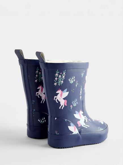 JoJo Maman Bébé Kids' Unicorn Wellies, Navy Blue - view 2, Navy Blue