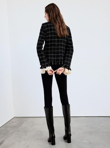 Mango Americana Tweed Check Single Breasted Blazer, Black - view 2, Black