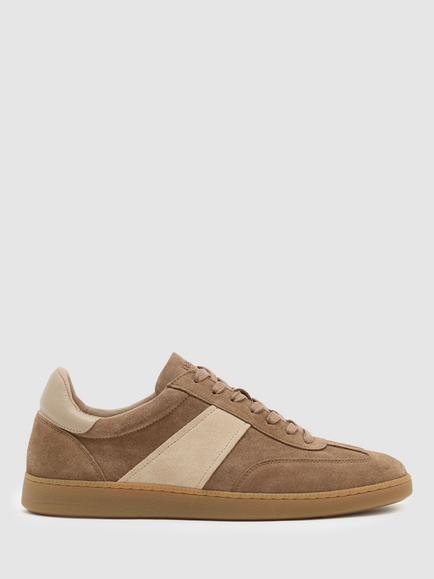 Reiss Lydia Suede & Leather Colour Block Trainers, Taupe, Taupe