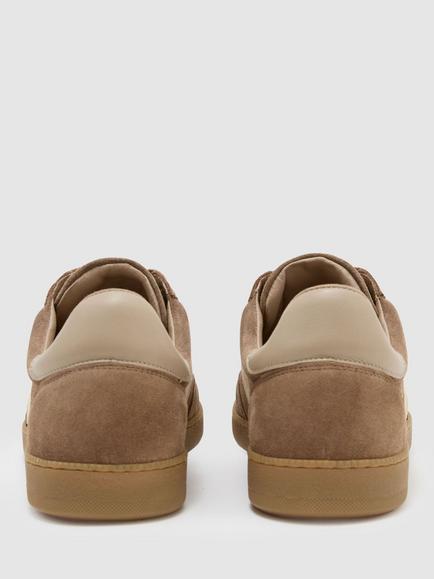 Reiss Lydia Suede & Leather Colour Block Trainers, Taupe - view 2, Taupe