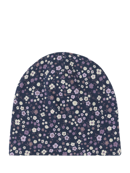 Lindex Kids' Ditsy Floral Beanie Hat, Dark Blue - view 2, Dark Blue