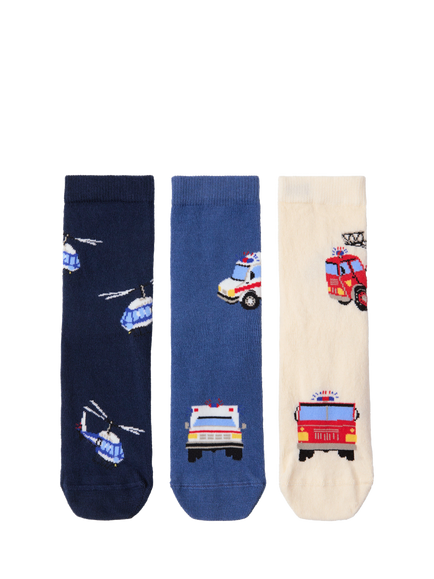 Lindex Kids' Vehicle Socks, Pack of 3, Multi, Dark Blue