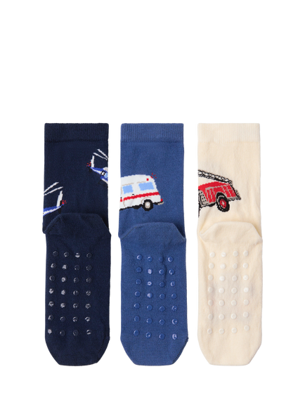 Lindex Kids' Vehicle Socks, Pack of 3, Multi - view 2, Dark Blue