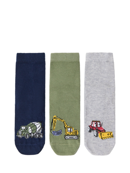 Lindex Kids' Vehicle Socks, Pack of 3, Multi, Light Dusty Green/Multi