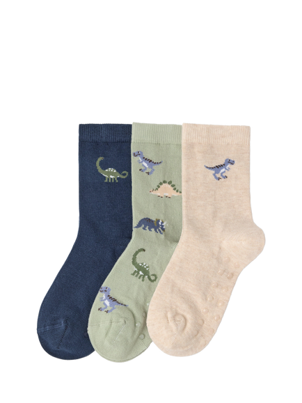 Lindex Kids' Dinosaur Socks, Pack of 3, Dusty Green/Multi, Dusty Green/Multi