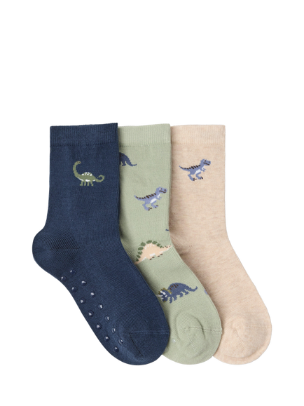 Lindex Kids' Dinosaur Socks, Pack of 3, Dusty Green/Multi - view 2, Dusty Green/Multi
