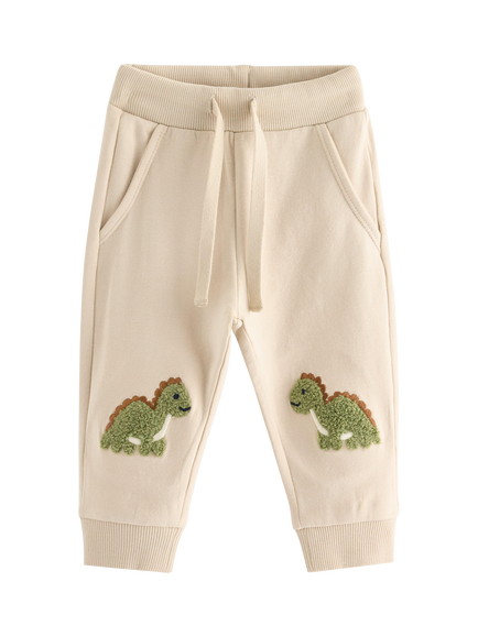 Lindex Baby Cotton Blend Drawstring Dinosaur Joggers, Light Beige, Light Beige