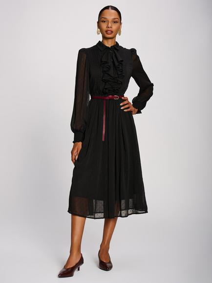 Jolie Moi Ruffle Chiffon Shirt Dress, Black, Black