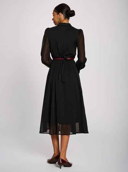 Jolie Moi Ruffle Chiffon Shirt Dress, Black - view 2, Black